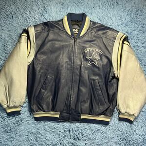 VINTAGE Dallas Cowboys Leather Varsity Jacket Size XL Mens Blue Silver Retro